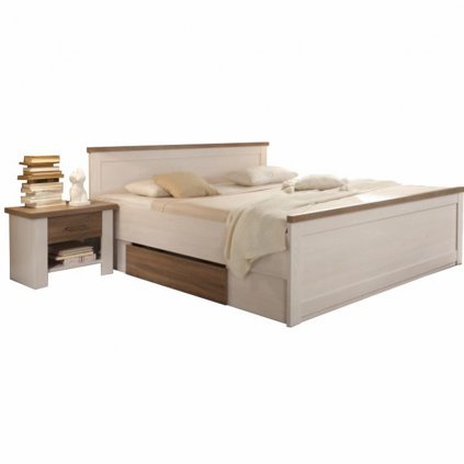 Manželská postel 180x200 cm a 2ks noční stolek v dekoru dub sonoma truflový a pinie bílá 