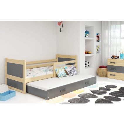 Dětská postel s přistýlkou Riky II 90x200 borovice/grafit