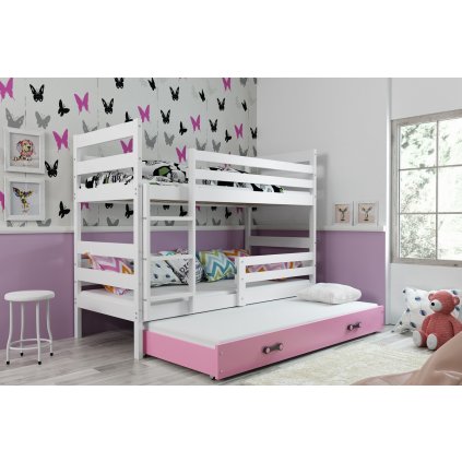 Dětská patrová postel s přistýlkou Norbert bílá/růžová
