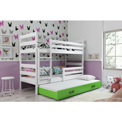 Dětská patrová postel s přistýlkou Norbert bílá/zelená