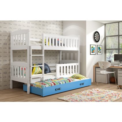 Dětská patrová postel s přistýlkou Kuba bílá/modrá