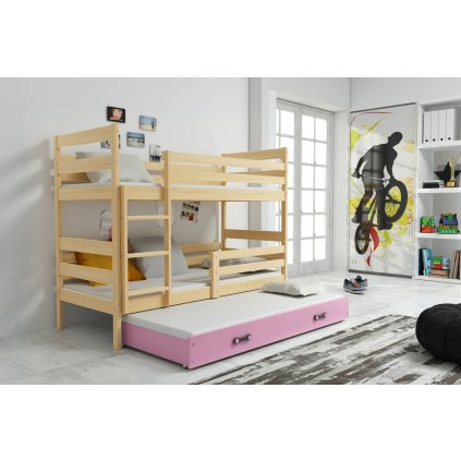 Dětská patrová postel s přistýlkou Norbert borovice/růžová
