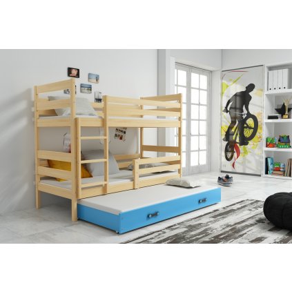 Dětská patrová postel s přistýlkou Norbert borovice/modra