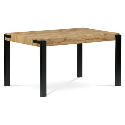 Jídelní stůl 140x88x76, deska MDF dekor divoký, kov černý mat HT-725 OAK-OBR1