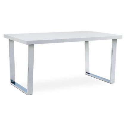 Jídelní stůl 150x90 cm, MDF deska, bílý vysoký lesk, chromovaná podnož-OBR1 new