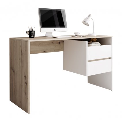 PC stůl, dub artisan/bílý mat, TULIO