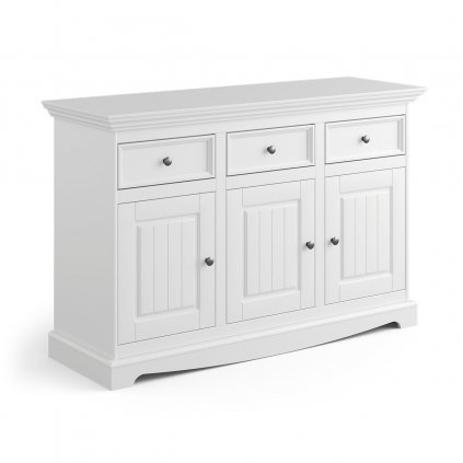 Belluno Elegante bílá komoda 3D3S z masivu s bílou deskou