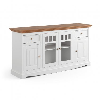 Belluno Elegante bílá komoda 4D2S z masivu s dubovou deskou