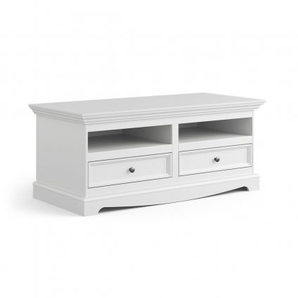 Belluno Elegante bílá televizní skříňka z masivu s bílou deskou