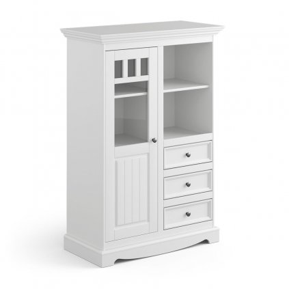 Belluno Elegante bílá vitrína 1D3S z masivu s bílou deskou