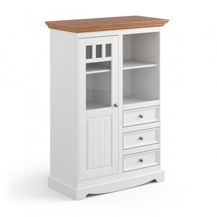 Belluno Elegante bílá vitrína 1D3S z masivu s dubovou deskou
