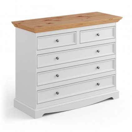 Belluno Elegante bílá komoda s 5 zásuvkami z masivu s borovicovou deskou