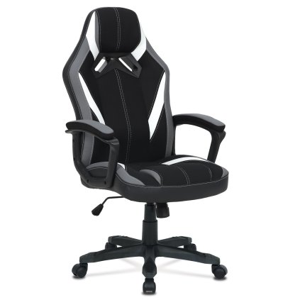 Herní křeslo černá a šedá látka a bílá ekokůže AKZ183S