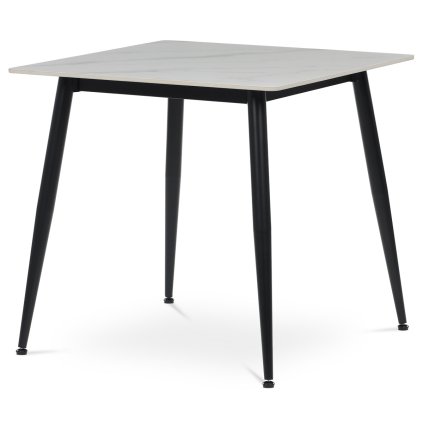 Jídelní stůl 80x80 cm keramická deska bílý mramor černé kovové nohy AJS159B