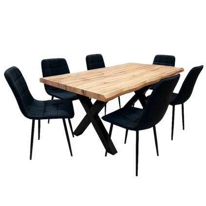 Jídelní set pro 6 osob 160x90 cm dub-černá VJS216-60C