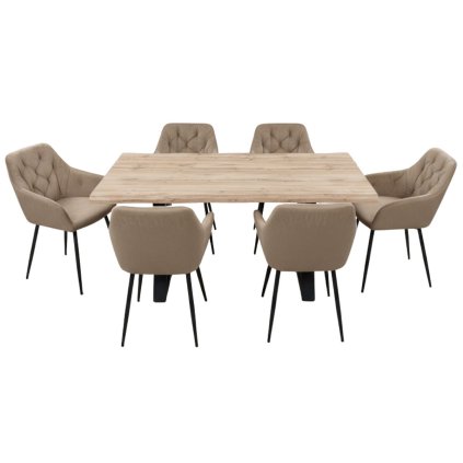 Jídelní set 6+1 160x90 cm dub, béžová VJS136-6BE