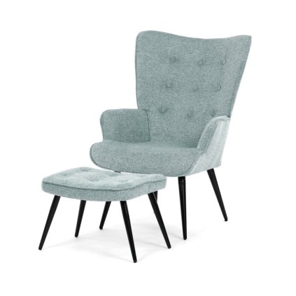 Relaxační křeslo s podnožkou modrá sametová látka AKR161M