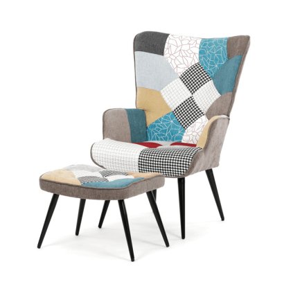 Relaxační křeslo s podnožkou patchwork sametová látka AKR161PW