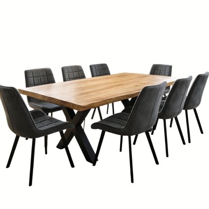 Jídelní set pro 8 osob 180x90 cm dub, šedá samet VJS118-81S-S