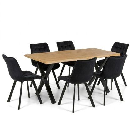 Jídelní set pro 6 osob 160x90 cm dub noha X černá židle VJS236-6C-S  ZA AKČNÍ CENU
