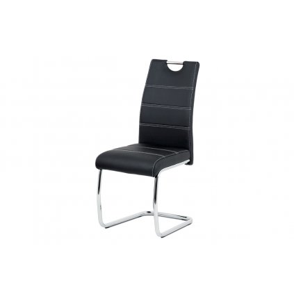 Jídelní židle čalouněná černou ekokůží s bílým prošitím s kovovou konstrukcí HC-481 BK