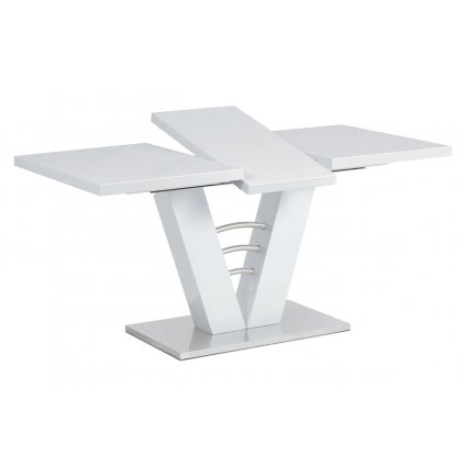 Rozkládací jídelní stůl 120+40x80 cm v kombinaci bílého lesku a broušeného nerezu HT-510 WT-OBR1 new