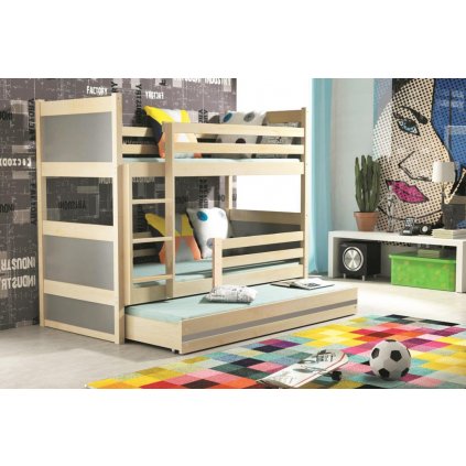 Dětská patrová postel v kombinaci dekoru borovice a grafit barvy F1415