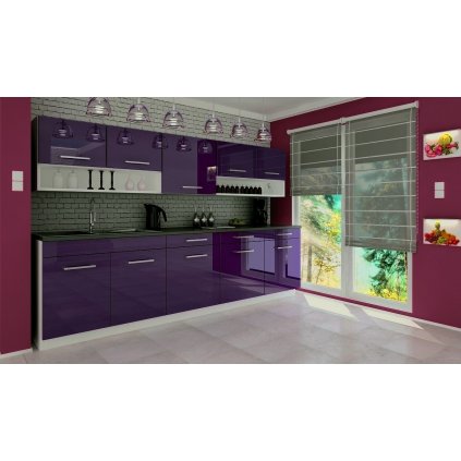 Moderní kuchyňská linka 260 cm fialový lesk F1005