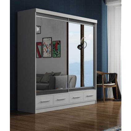 Šatní skříň s posuvnými dveřmi a zrcadlem v černé barvě 200 cm F1482