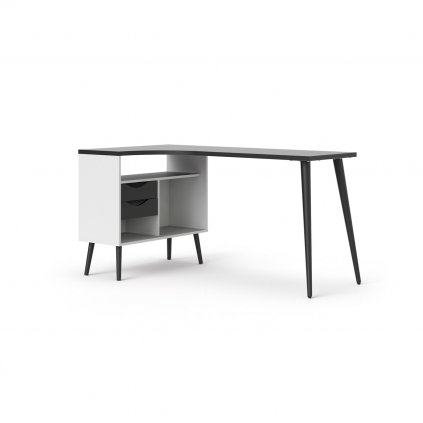 Rohový psací stůl OSLO 75450 v bílé barvě se zásuvkami v černé barvě