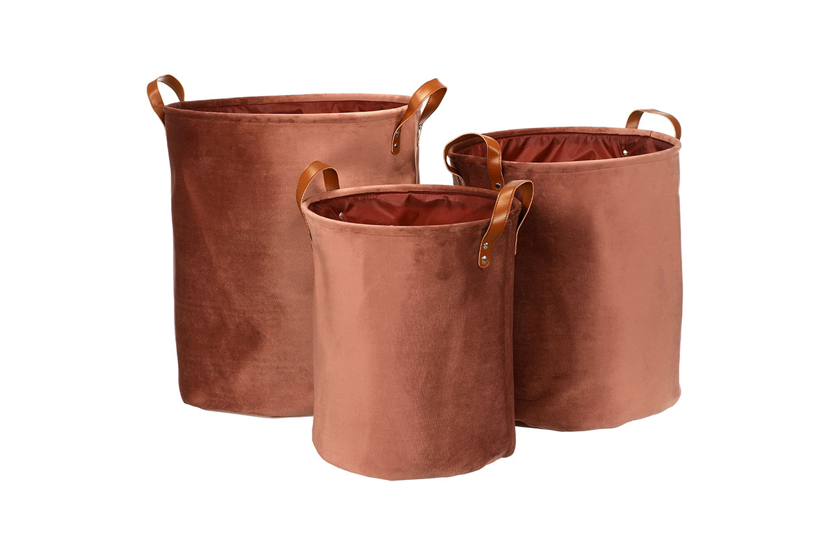 Vikio Koš na špinavé prádlo v bordó barvě. Sada 3ks. Samet. ABD106V