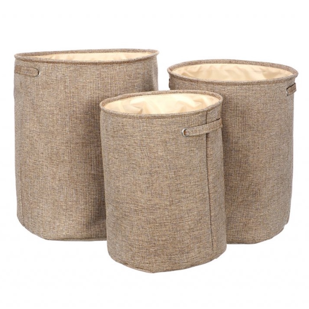 Vikio Koš na špinavé prádlo v hnědé látce, Sada 3ks, Polyester. ABD107H