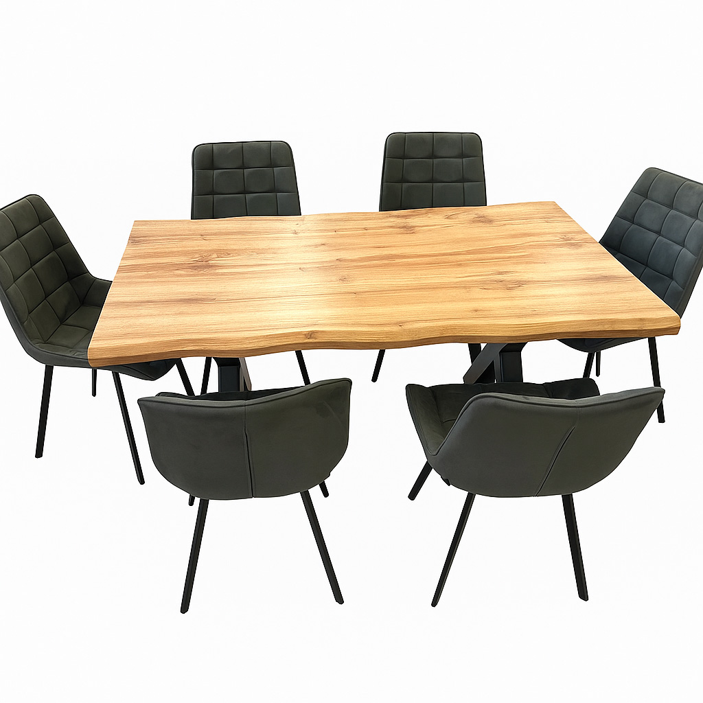 Jídelní set pro 6 osob 140x90 cm dub, šedá samet VJS114-61S-S