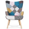 Křeslo ušák s podnožkou potah patchwork látka AKR120PW