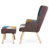 Křeslo ušák s podnožkou potah patchwork látka AKR120PW