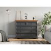 Belluno Elegante grafitová komoda s 5 zásuvkami z masivu s dubovou deskou