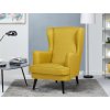 Křeslo ušák žlutá látka nohy dřevo AKR156ZL