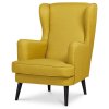 Křeslo ušák žlutá látka nohy dřevo AKR156ZL