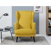 Křeslo ušák žlutá látka nohy dřevo AKR156ZL