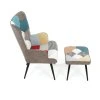 Relaxační křeslo s podnožkou patchwork sametová látka AKR161PW