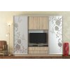 Praktická TV stěna v dekoru dub sonoma se šatní skříní s pískovými zrcadly KN1126