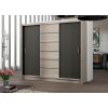 Moderní šatní skříň 250 cm s posuvnými dveřmi v barevné kombinaci dub sonoma a láva KN468