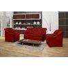 Sedací souprava 3+1+1 v červené ekokůži v kombinaci se dřevem F1172