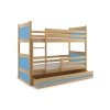 Dětská patrová postel s úložným prostorem v dekoru borovice v kombinaci s modrou barvou F1133-1