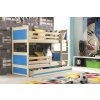 Dětská patrová postel s úložným prostorem v dekoru borovice v kombinaci s modrou barvou F1133