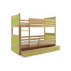 Dětská patrová postel s úložným prostorem v dekoru borovice v kombinaci se zelenou barvou F1133-1