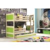 Dětská patrová postel s úložným prostorem v dekoru borovice v kombinaci se zelenou barvou F1133