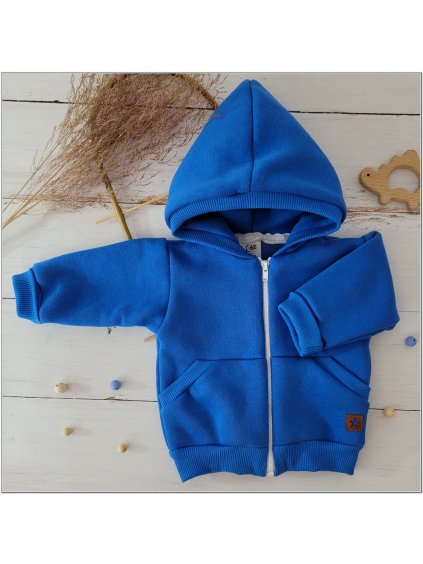 Dětská jarní podzimní tepláková bunda ze zateplené teplákoviny 56-86 azurově modrá
