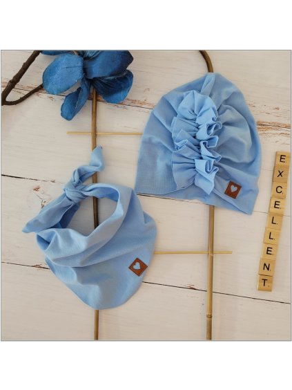 Turban čepice + šátek velikost 0-6měsíců 6-12měsíců 1-3roky modrá