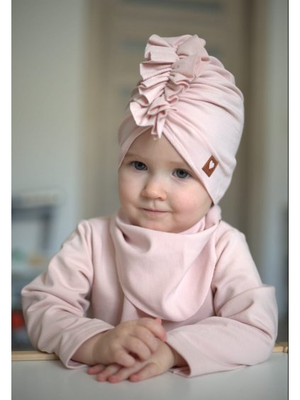Turban čepice + šátek, velikost 0-6měsíců 6-12měsíců 1-3roky špinavě růžová (Velikost 0-6 Miesięcy 38-42)